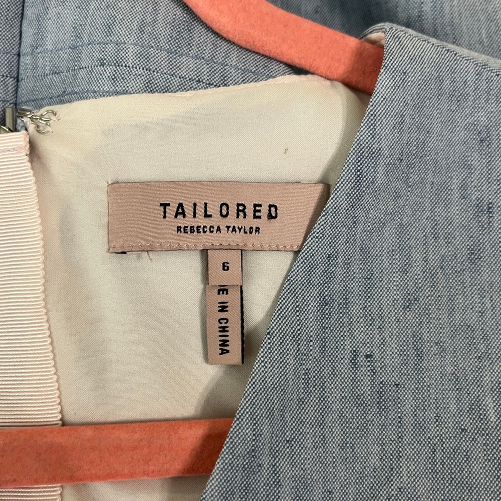 Rebecca Taylor Tailored Dress Womens 6‎ Blue Linen Blend Ruffle Sleeve Career - Picture 5 of 10